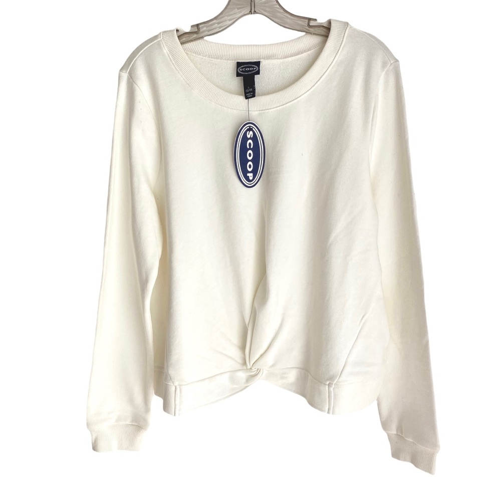 NWT Scoop Bright White Tie Front Sweatshirt Size Large